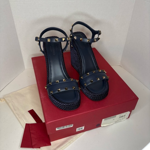Valentino Garavani Shoes - Valentino Garavani Rockstud Wedges Navy
